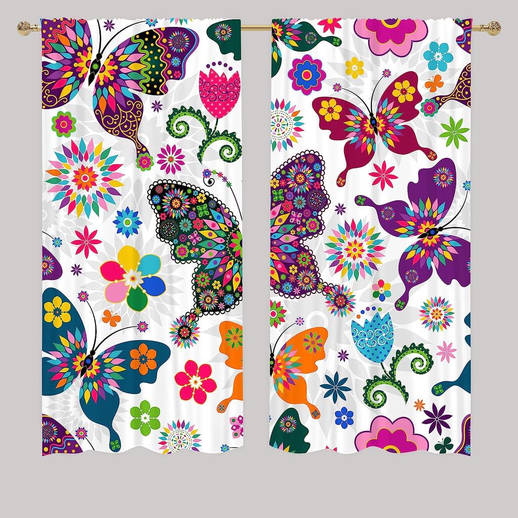 Spring White Floral Butterfly Curtain for Adult Children Bedroom Decoration Living Room Hanging Cloth Treatment Curtains