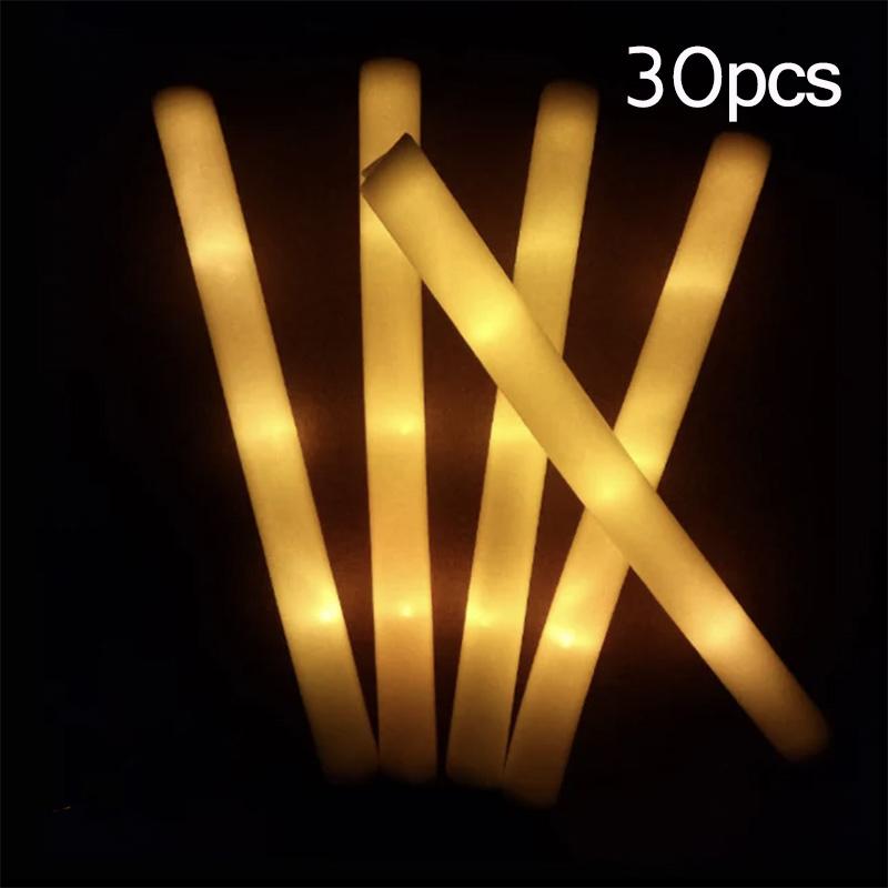 15/30Pcs LED Glow Foam Sticks Bulk Colorful RGB Light Cheer Tube for Xmas, Wedding, Birthday Party Supplies