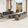 11-Piece Garden Sofa Set with Grey Cushions Poly Rattan Acacia 3364848