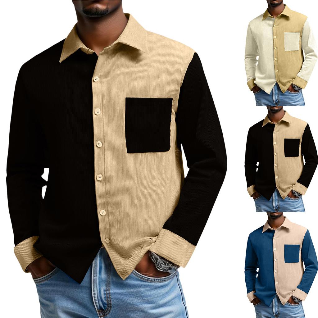 Men's Leisure Color Matching Flip Collar Pocket Shirt