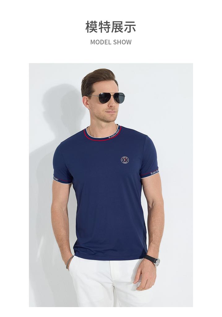 Men's Color-blocked Striped Outdoor Sports Short-sleeved T-shirt