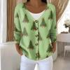 Women's Fashion Long Sleeve Christmas Snowman Snowflake Print Jacket Cardigan