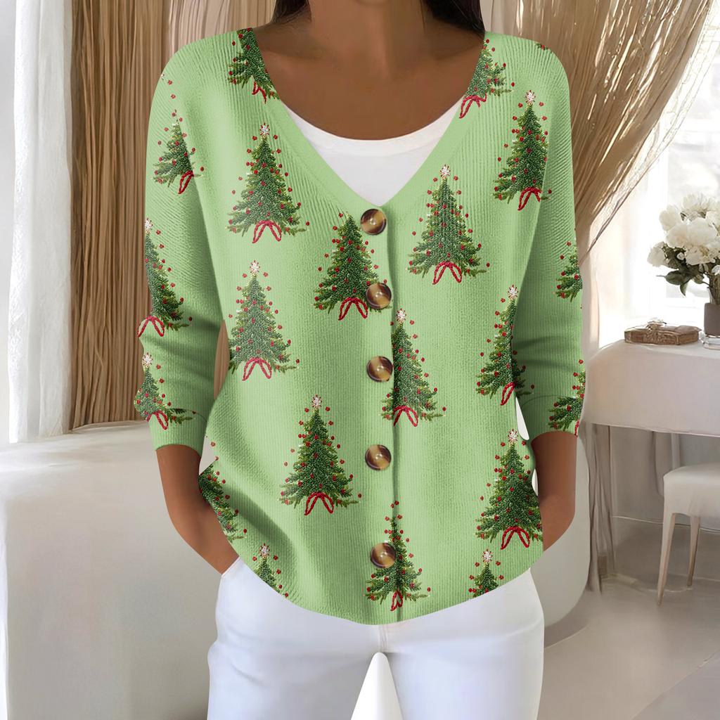 Women's Fashion Long Sleeve Christmas Snowman Snowflake Print Jacket Cardigan