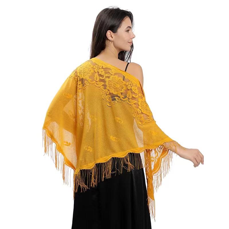 Womens Triangle Poncho Multiple Colors Sheer Tassels Scarf Lace Wedding Party Accessories