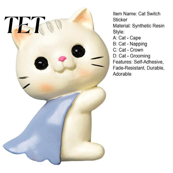 Bedroom Wall Ornament Cute Cat Light Switch Sticker, Adorable Kitten Self?Adhesive Socket Panel Resin Plate Cover Decor, Indoor Home Decor for Kids