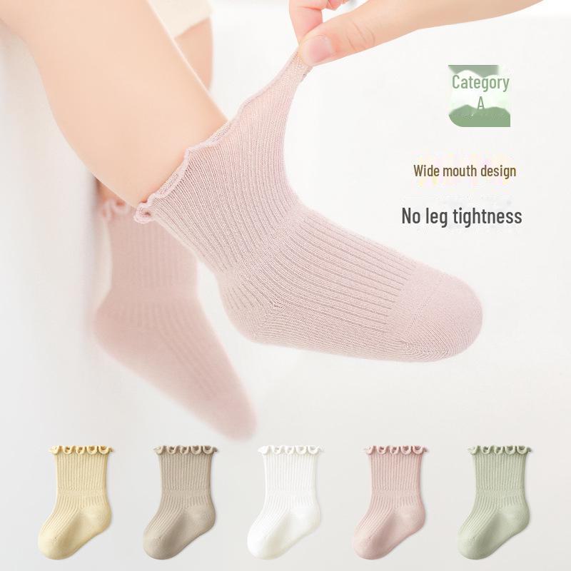 Осенние детские носки свободного кроя с деревянными ушками и средней длиной - однотонные, не сдавливающие короткие носки для новорожденных