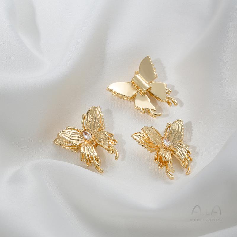 Подвеска-разделитель «Двойная бабочка» 3D с двойным слоем, заполненная золотом 14 карат, для изготовления жемчужных браслетов и ожерелий своими руками