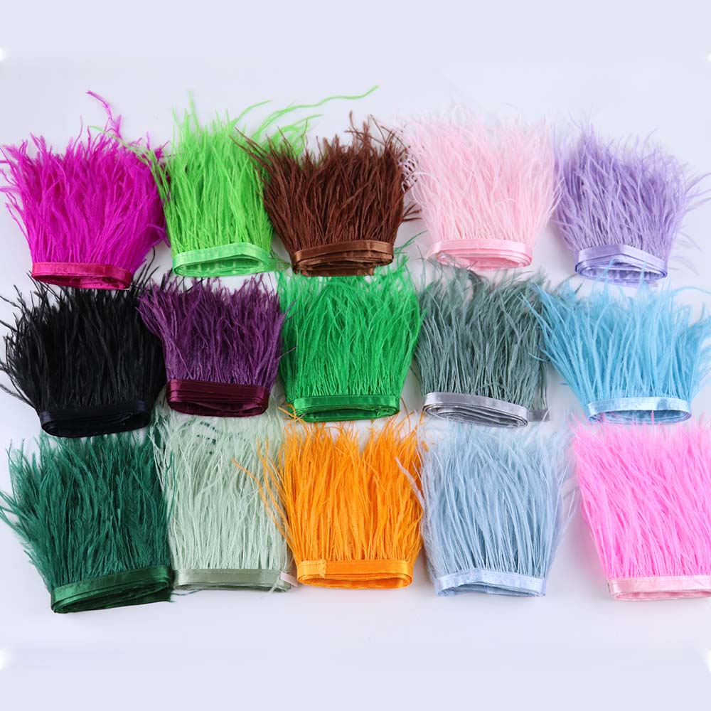 Feather1Meter High Quality Ostrich Feathers Ribbon Ostrich Feather Trim High 8-10cm DIY Crafts Wedding Clothing Accessories Decoration