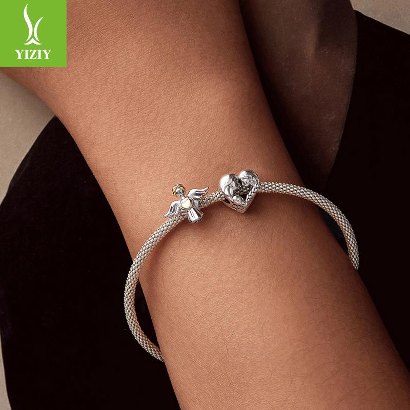 S925 Sterling Silver Plated Real Gold Angel Guardian Beaded Personalized Diy Bracelet Accessories
