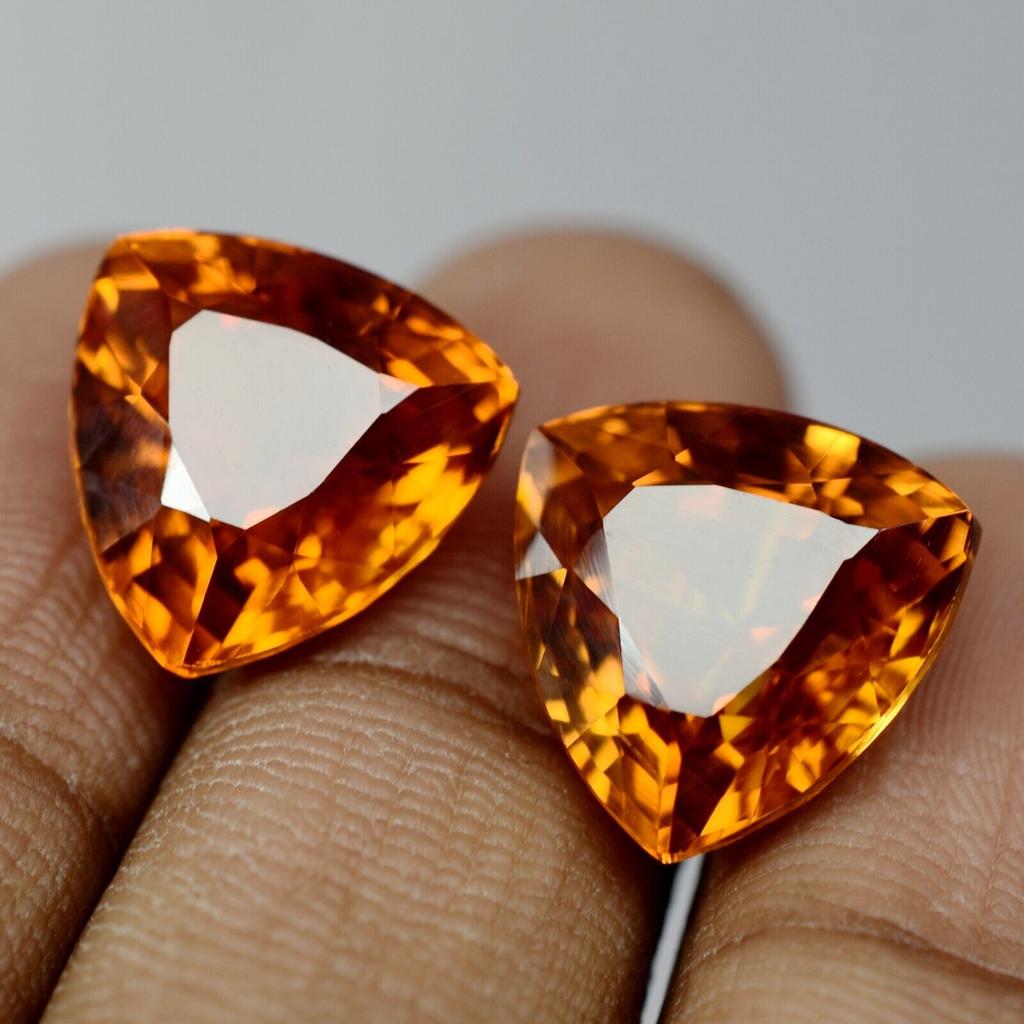 Natural Orange Sapphire Loose Gemstone 16.20 ct Ceylon Trillion Pair September Birthday Birthstone