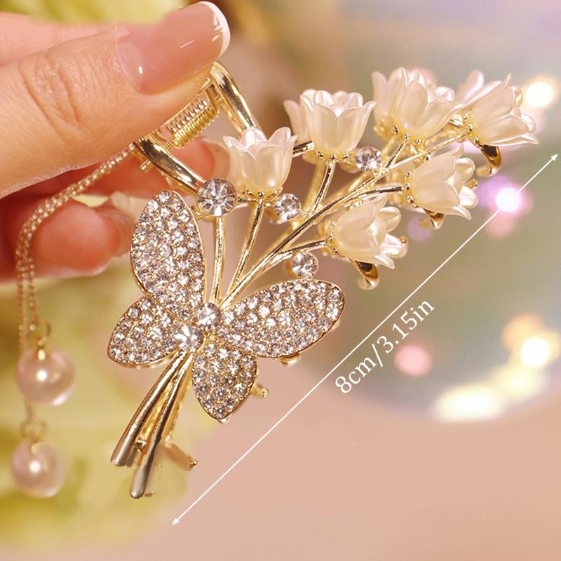 Легкая роскошная заколка для волос со стразами в виде колокольчика орхидеи, кисточки, заколка-когтя для волос в виде акулы, аксессуары для волос