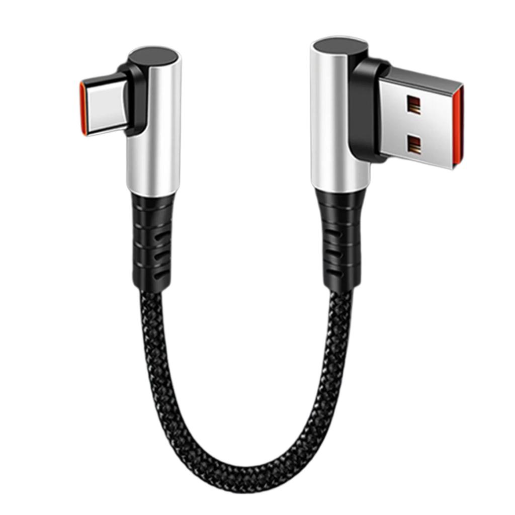 Short USB to Type C Fast Charging Cable with 90 Degree Elbow Data Cord for Smartphones and Tablets
