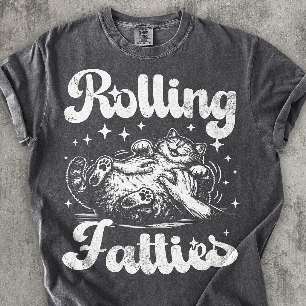 Retro Funny Rolling Fatties Cat T shirt, Vintage Graphic Shirt, Cats Lover Tee, Gag GIfts, Meme Shirts, Comfort Colors, Unisex Cotton