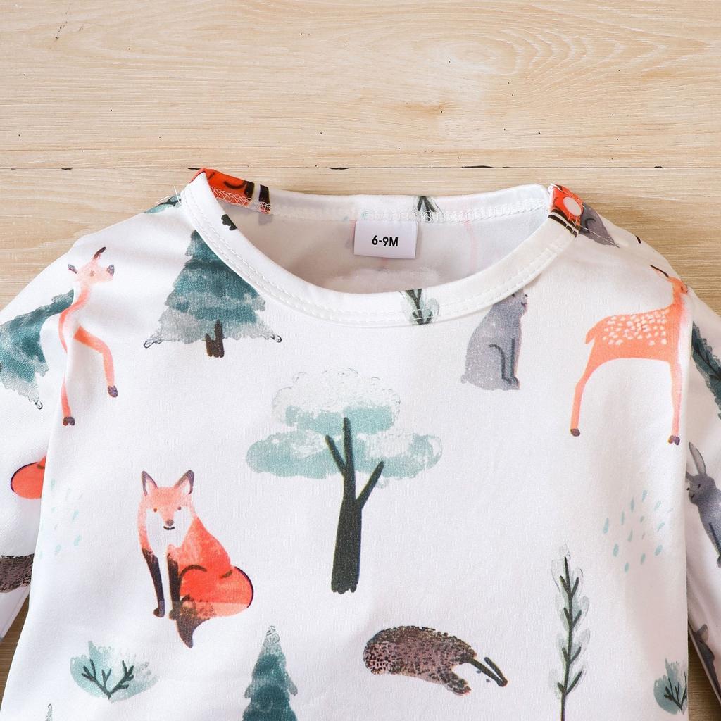 Baby Long Sleeve Cute Cartoon Animal Graphic Romper, Newborn Spring And Autumn Jumpsuit