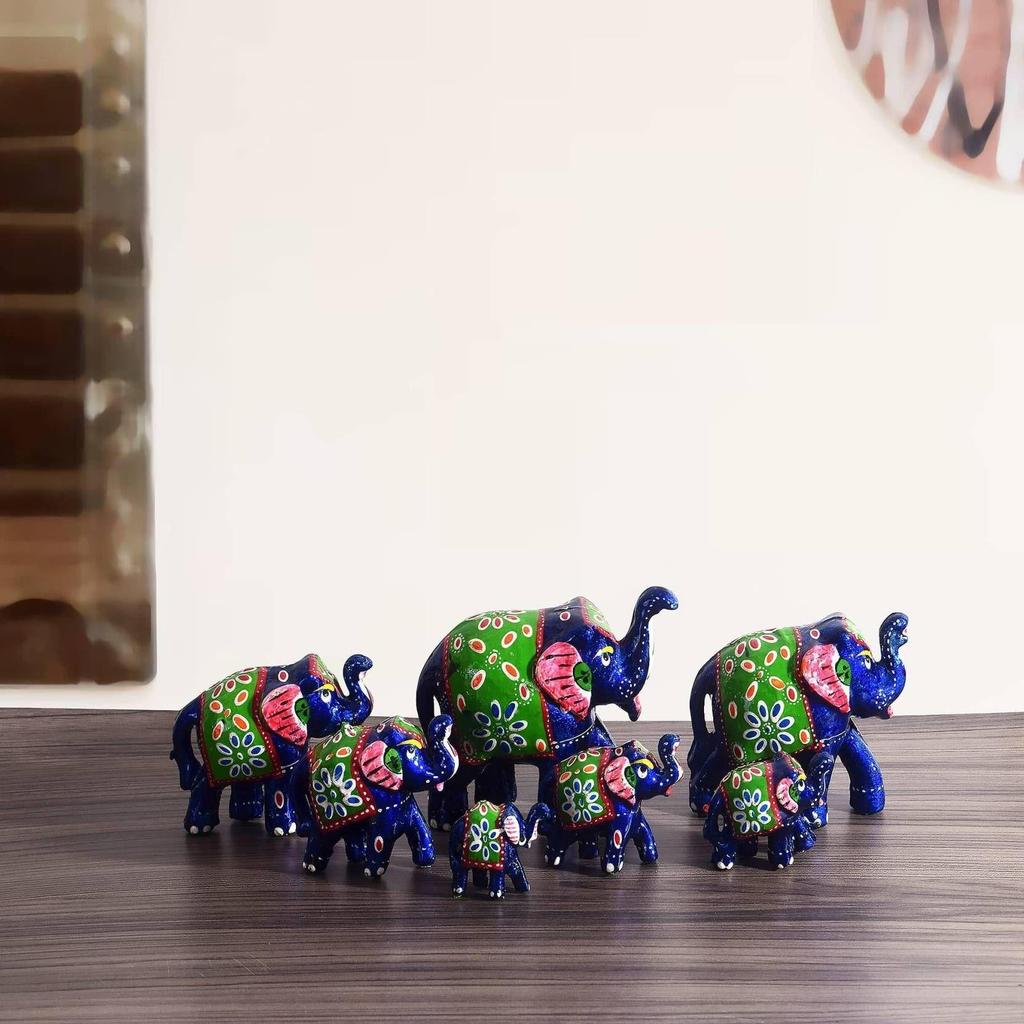 Elephant Sequence 7 Pieces Kanha Ji Pooja Room & Gifted Item For Home Decorative Showpiece - 10 Cm  (Paper Mache, Dark Blue)