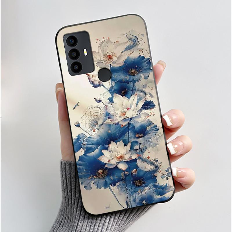 Anti-scratch Casing For TCL 30 SE/TCL 30E/TCL 306/TCL 305 Cover Soft Silicone Black Shell Golden Butterflie And Flower Pattern