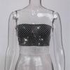 Leqoel Sexy Mesh Out Backless Tank Hollow Summer Rhinestones Tops New Fashion Party See Through Fishnet Crop  for Women