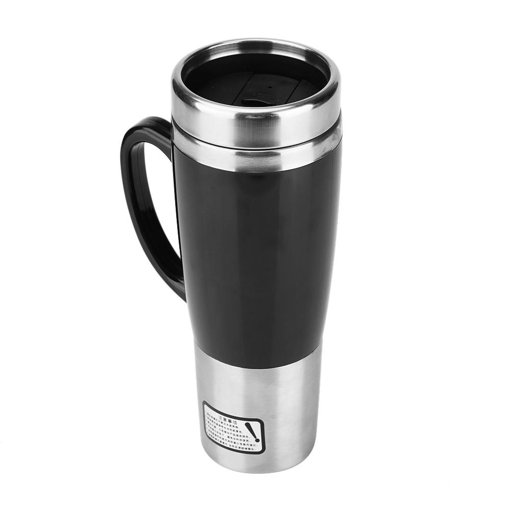 Car Electric Stainless Steel Heating Cup Coffee Tea Drinking Cup Mug Black for Winter Travel 12V