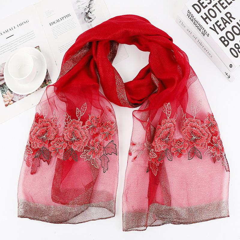 Hangzhou silk and wool blend exquisite embroidered women's long silk scarf, classic mulberry silk shawl in apricot color