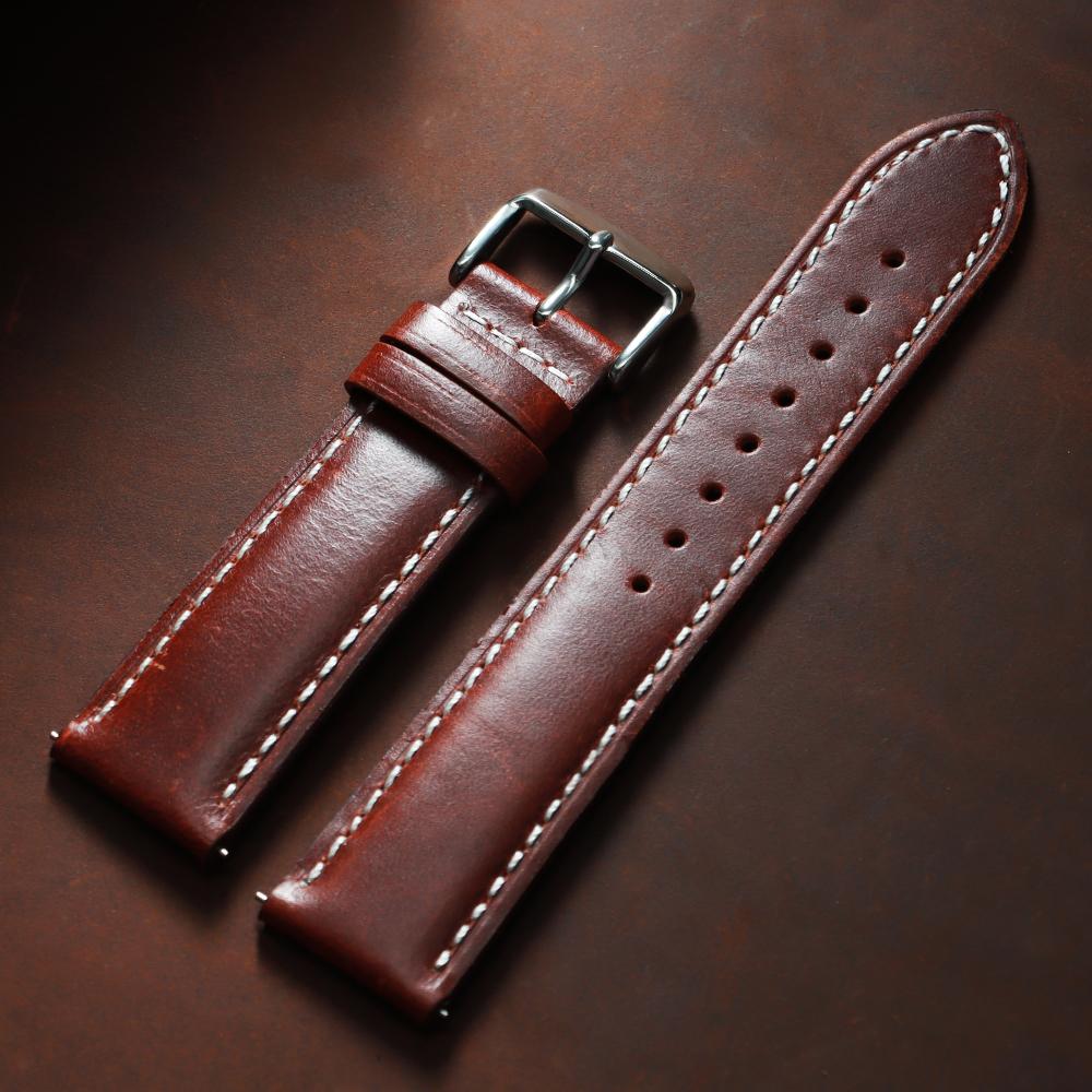 Oil Wax Calfskin Leather Watchband Soft Material Watch Band Retro Wrist Strap 18mm 20mm 22mm With Silver Stainless Steel Buckle