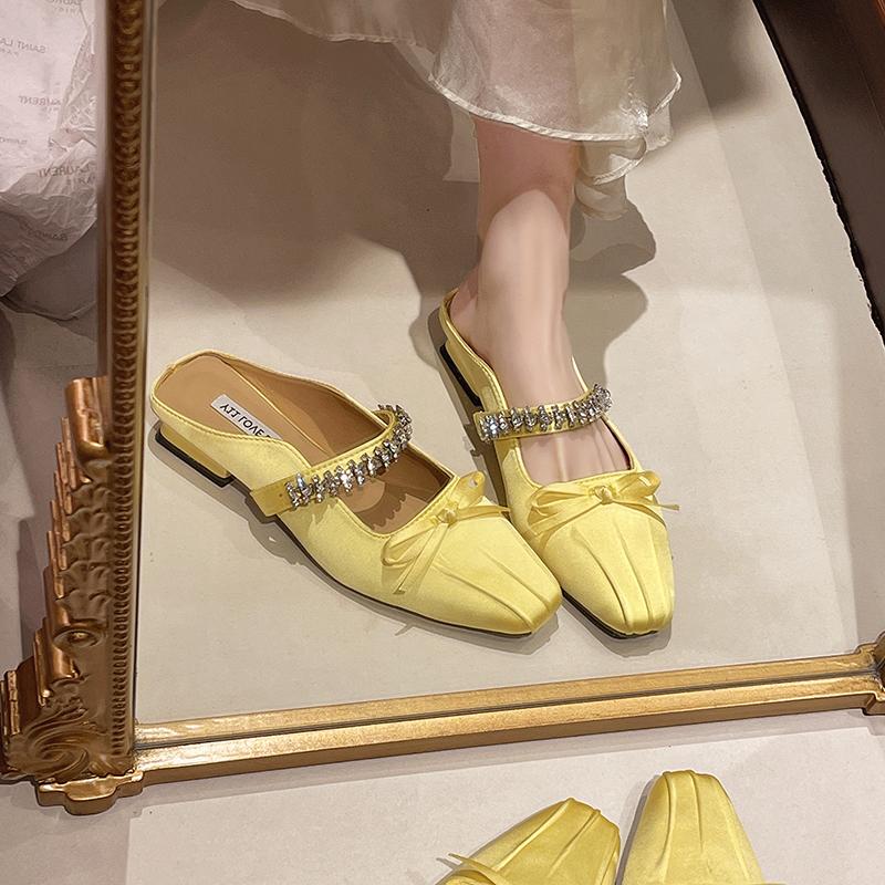 Мода Новая Мода Женская Летняя Мода Мюли на Низком Каблуке Квадратный Носок Слипоны Платье Слайды Удобные Тапочки для Вечеринки и Повседневной Носки