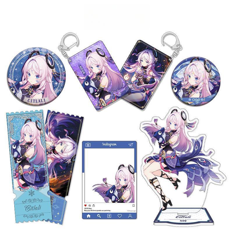 Набор из шести предметов Genshin Impact Citlali: Акриловая подставка, прозрачная карточка, брелок, значок, корешок билета и комбинированный подарочный набор периферийных устройств