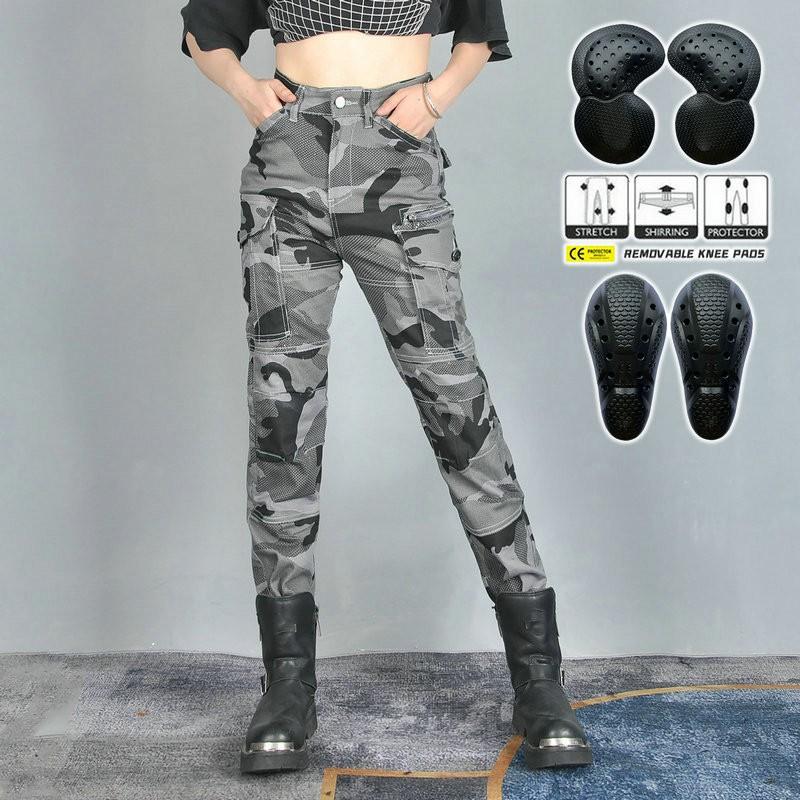 Womens Motorcycle Riding Pants With Built-in Protective Padding Camo High-Waist Breathable Cotton Blend