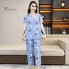 Женский хлопковый пижамный комплект с коротким рукавом и длинными штанами, повседневный комплект из двух предметов для сна, летняя тонкая домашняя одежда больших размеров для пожилых мам
