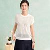 [Jacquard] Round neck solid color raglan sleeve T-shirt for spring and summer new style, hollowed out simple silk containing women's knitted sweater