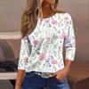 Women's Fashion Casual Round Neck 3/4 Sleeve Loose Printed T-Shirt Ladies Top