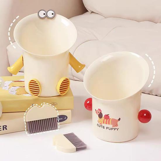 Настольное мусорное ведро Милое мусорное ведро с мини-щеткой для уборки Забавные колбасные губы Маленький мусорный бак для офисного стола туалетного столика