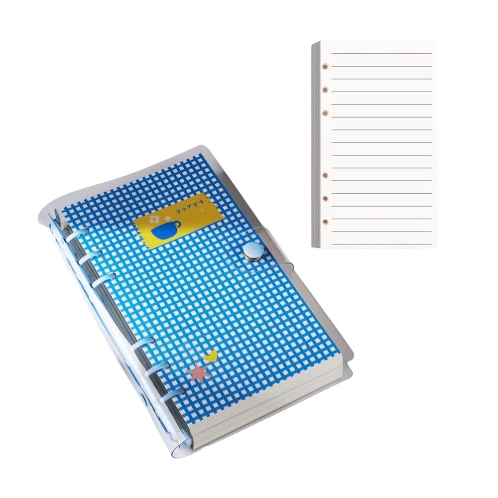 120 Pages A6 Grid Notebook Blank Stripe Account Book Loose Leaf Notebook Clear PVC Binder Detachable Pocket Diary Notepad School