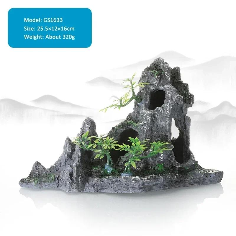 15 Type Decorative Rocks Aquarium Fish Tank Accessories Resin Rockery Aquarium Decor Fish Hiding Hole Rock for Fish Tank