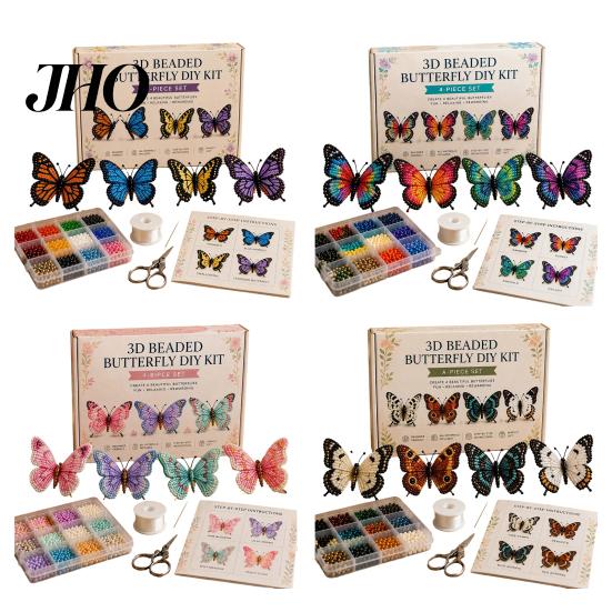 Relaxing Craft Projects 3D Beaded Butterfly Kit, Tiny Animal DIY Handmade Art Set Kit For Adults with Instruction, Cute 4-Pack Butterflies Beadwork
