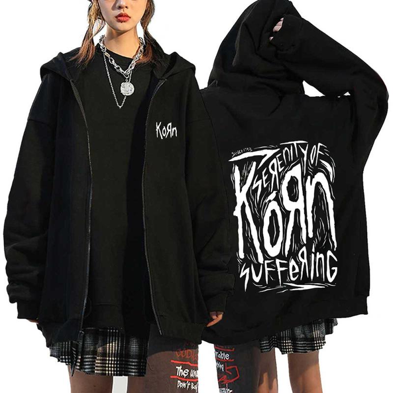 Толстовки на молнии с принтом Korn Rock Band Металлическая музыка Мужские куртки на молнии Уличная одежда в стиле хип-хоп Толстовки унисекс Y2K Кардиганы Пальто