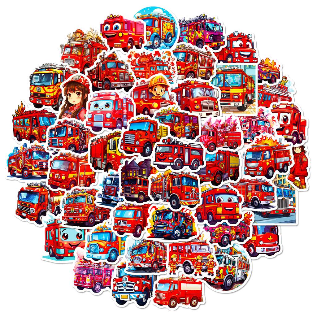 50 Fire Truck Stickers Children'S Cartoons Fire Truck Stickers Kindergarten Early Education Skateboard Stickers