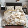 3pcs Champagne Bedding Set Pearl Flower Print Cozy Duvet Cover King Queen Twin Size Birthday Gift for Girl Adult Bedroom Decor