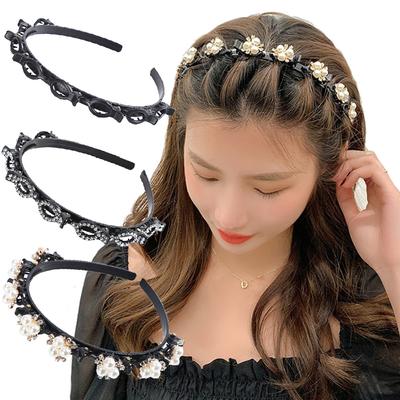 Двухслойные ленты с зажимами, модные пластиковые плетеные повязки на голову в стиле панк, новые вязаные женские головные уборы, аксессуары для волос с жемчугом