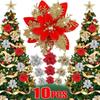 10Pcs with Clips Glitter Xmas Tree Ornaments Christmas Floral Decoration Christmas Tree
