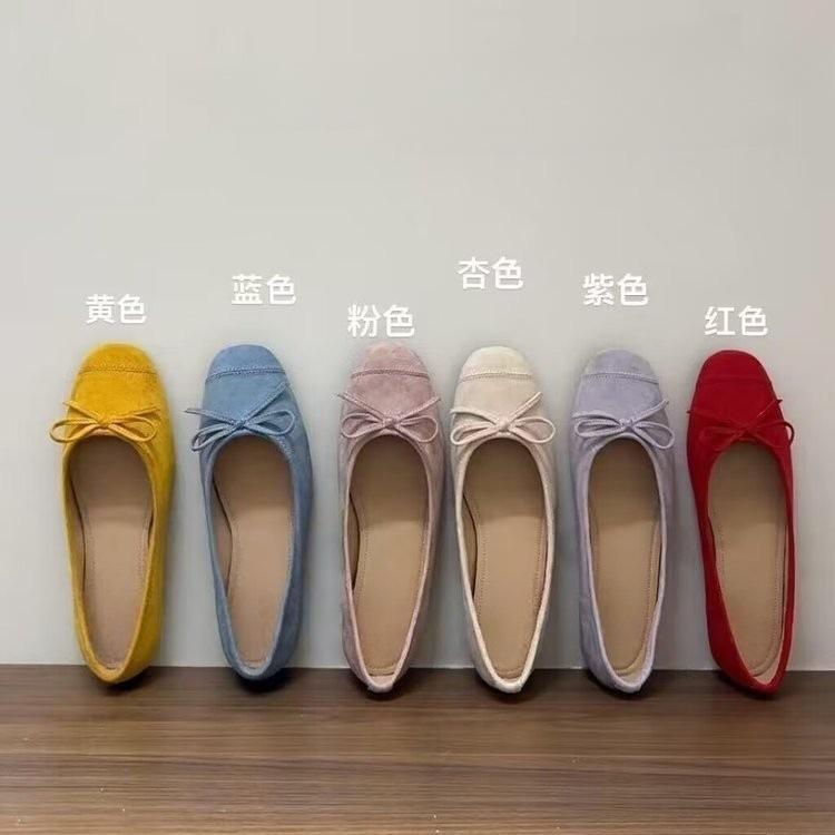 Weekend College~ Круглые балетки с бантом, женские замшевые туфли на мягкой подошве, узкие шнурки Мэри Джейн