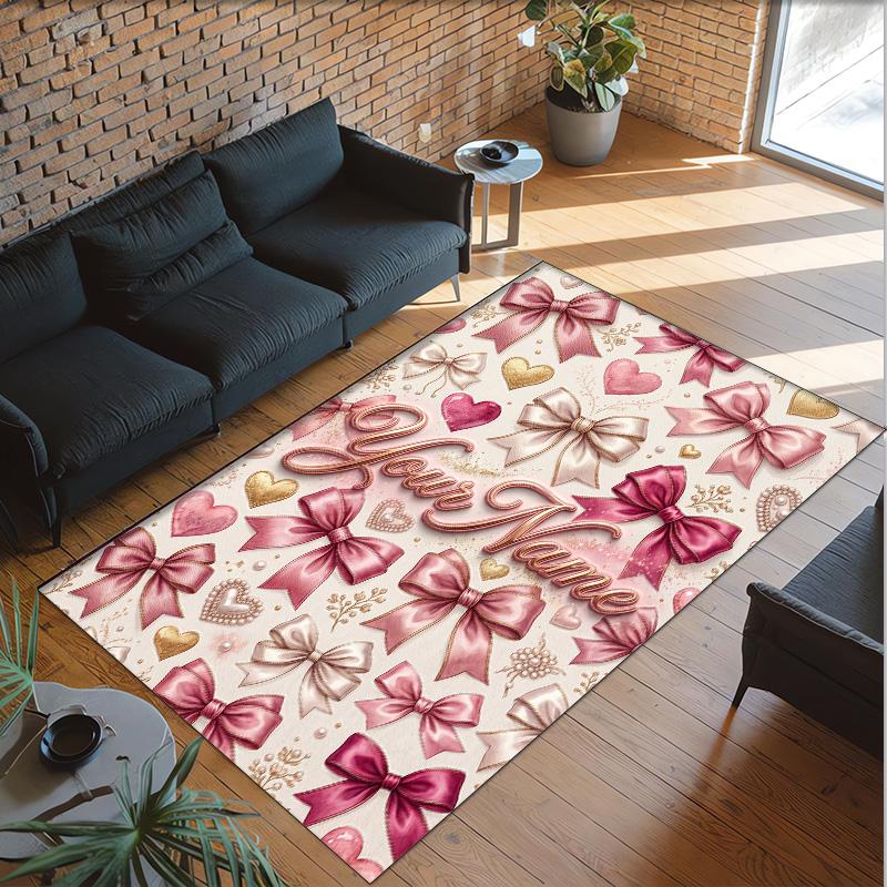 Floral Theme Crystal Velvet Rug Personalized Custom Name Text Soft Floor Mat Home Decor
