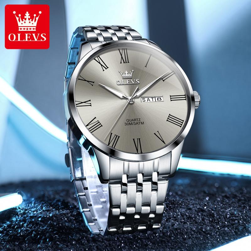 OLEVS Mens Watches Quartz Business Dress Watch Day Date Stainless Steel Classic Luxury Luminous Waterproof Casual Male Wrist Watches