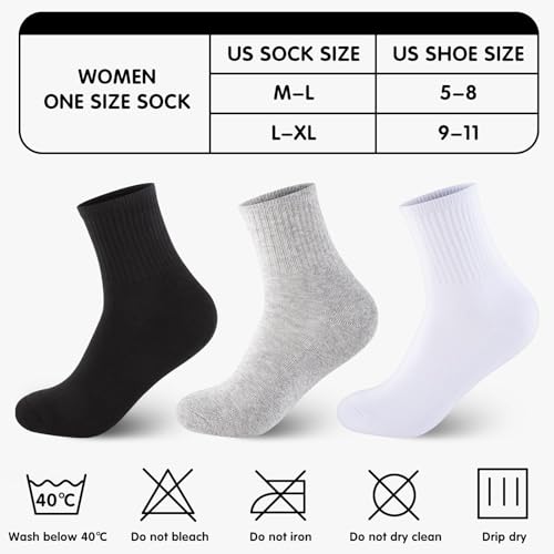 5-Pair Pack: All-Season Solid-Color Cotton Mid-Calf Socks Grey