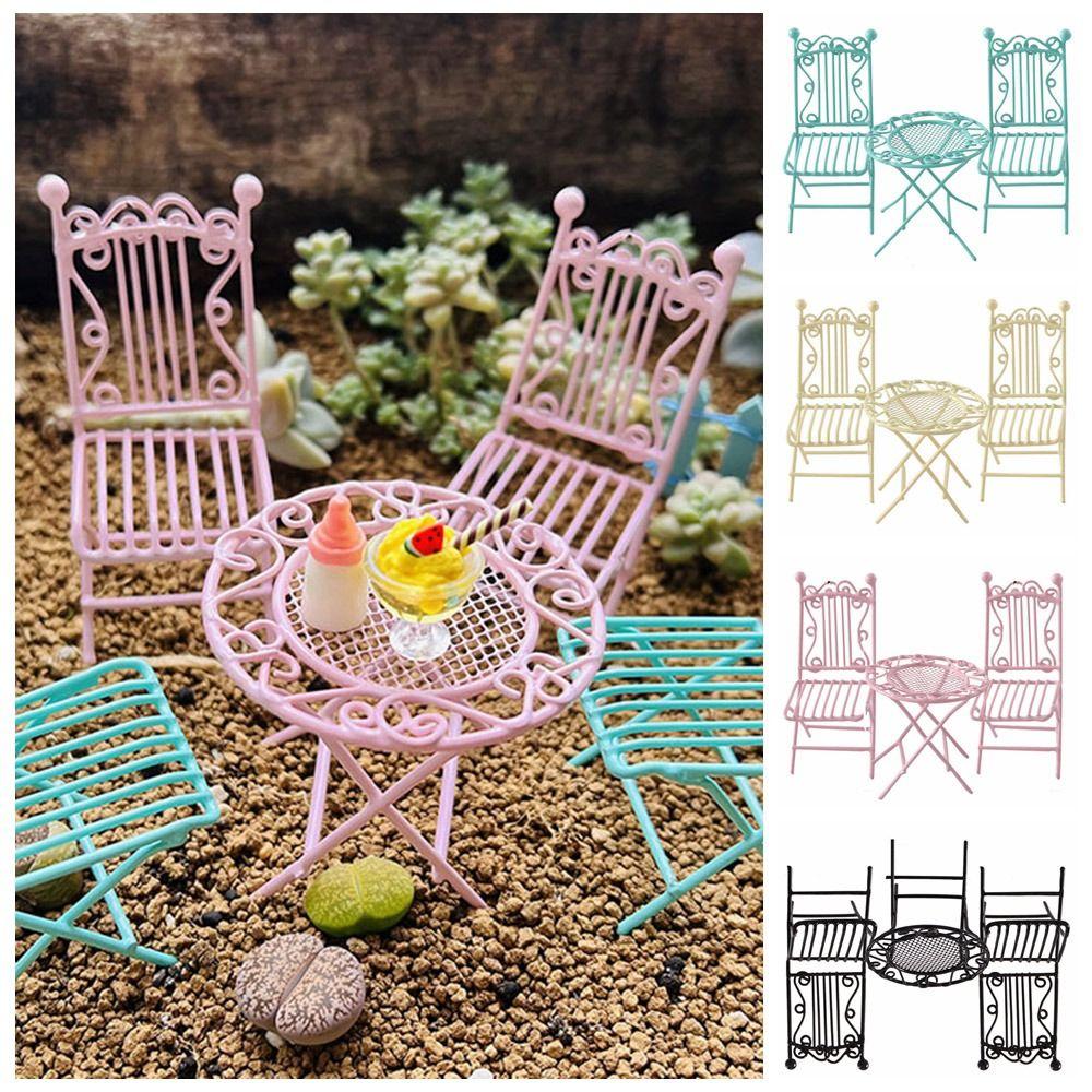 Dolls House European Style Scene Model Fairy Garden Seat Miniature Furniture Dollhouse Table Chair