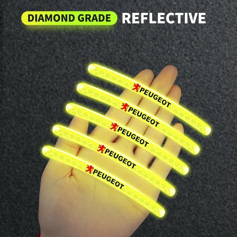 Car Sticker New Car Styling Wheel Hub Reflective Tire Rim Reflective Strips For Peugeot 206 208 306 307 308 407 408 508 2008 300