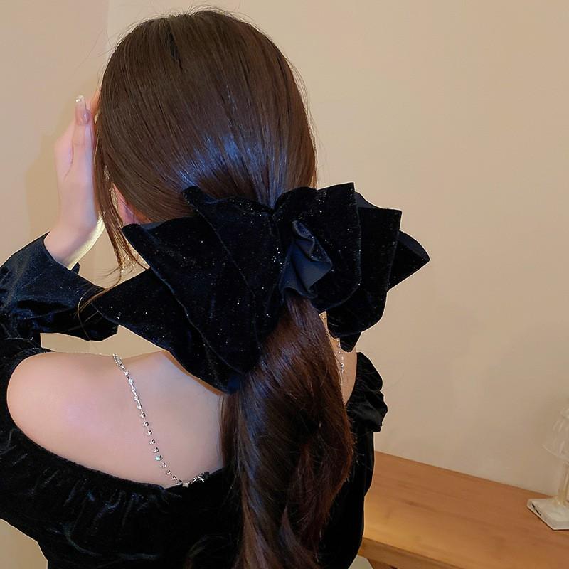 Oversized Velvet Bow Hair Clip Women 2025 Handmade Statement Accessory Back Of Head Fixed Clamp