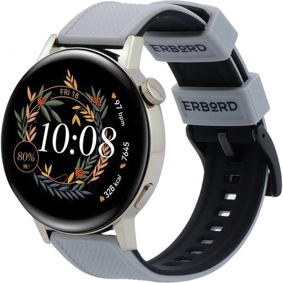 ERBORD Universal Silicone Strap 20mm, Dual Color, Gray / Black / Black Buckle