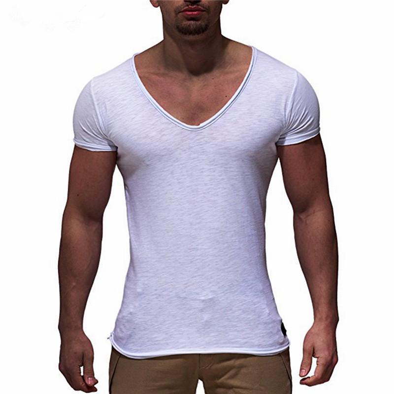 V-Neck Short Sleeve T-shirt Top Slim Muscle Casual T-shirt Men