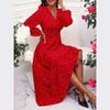 Summer Women's Bubble Sleeve V-Neck Waistband Polka Dot Pleated Long Sleeve Dresses
