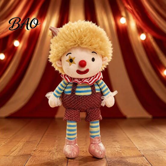 Soft Skin Friendly Doll Vintage Circus Clown Plush Toy, Stuffed Jester with Embroidered Face, Whimsical Decor Retro Decorative Figurine for
